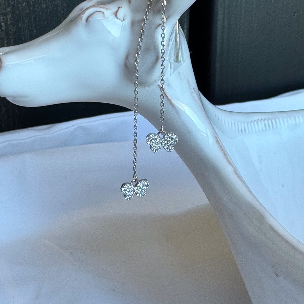 14KWG Flirty CZ Pave’ Butterfly Threader Earrings